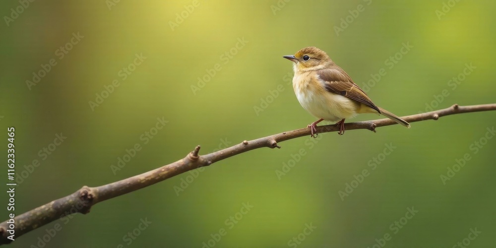 A Small Bird Perched on a Branch Against a Soft Green Background, a Moment of Tranquility in Nature's Embrace A Small Bird Perched on a Branch Against a Soft Green Background, a Moment of Tranquility in Nature's Embrace