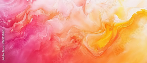 A painting of a pink and yellow swirl with a pink and yellow background photo