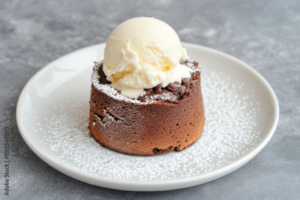 Decadent chocolate lava cake served with a scoop of vanilla ice cream Decadent chocolate lava cake served with a scoop of vanilla ice cream