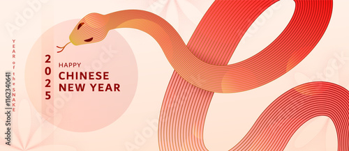 Chinese New Year 2025 vector background. Asian new year of the snake celebration banner in red, gold color, line gradient elements. Creative lunar snake celebration template