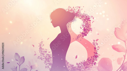 Elegant Woman Silhouette with Floral 8 on International Women's Day