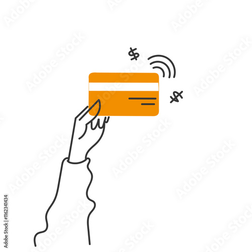 hand drawn doodle hand holding wireless payment card