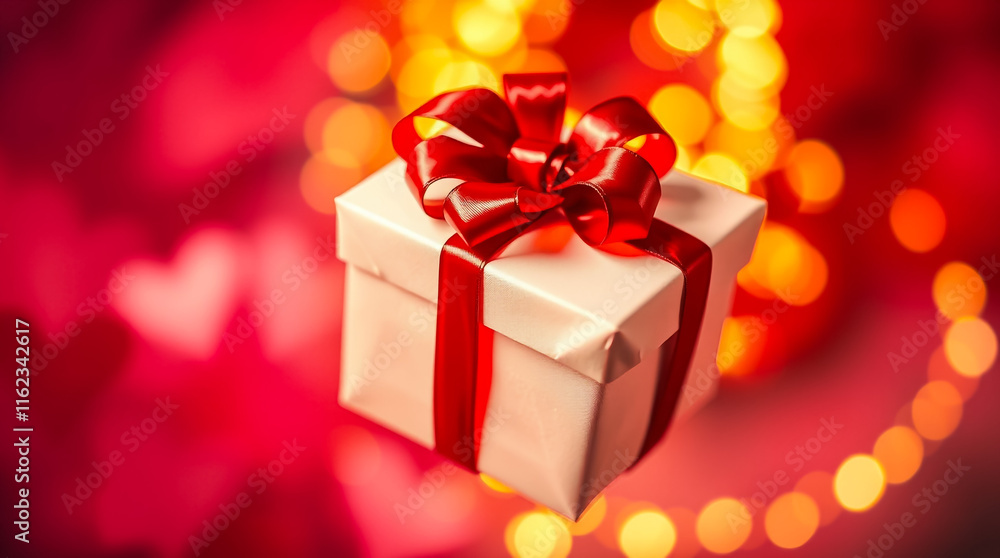 A festive Valentine's Day gift box, elegantly adorned with a ribbon, perfect for a special occasion A festive Valentine's Day gift box, elegantly adorned with a ribbon, perfect for a special occasion