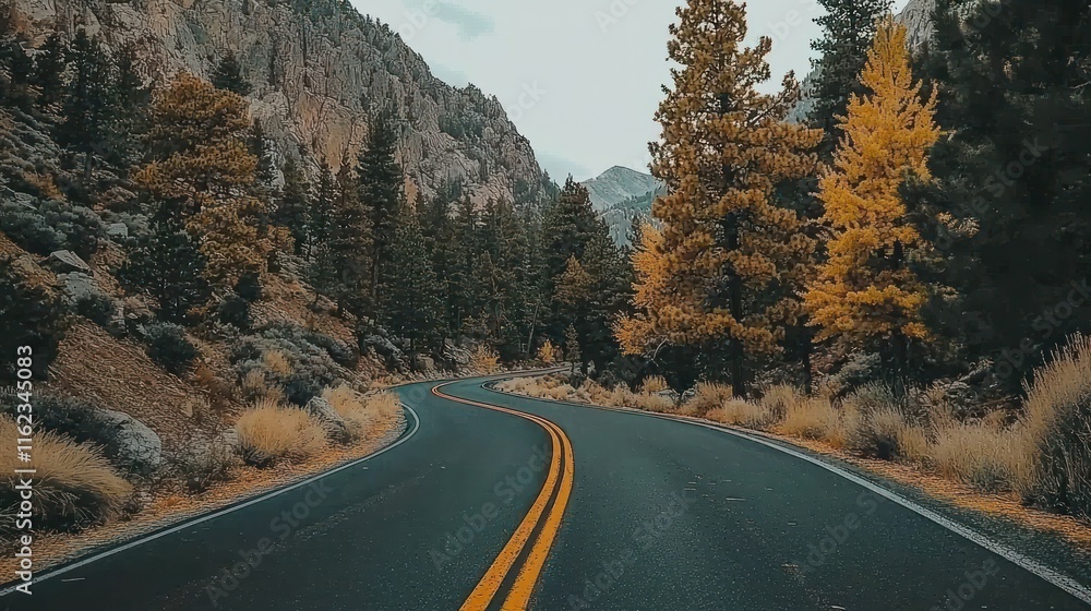 Winding road through autumn forested mountains. Winding road through autumn forested mountains.