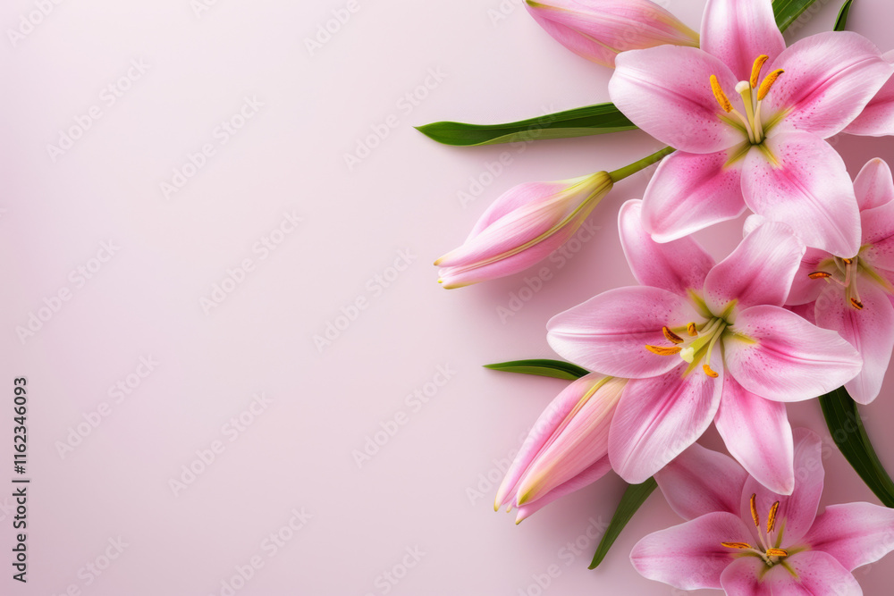 Vibrant pink lilies arranged beautifully on a soft pastel background Vibrant pink lilies arranged beautifully on a soft pastel background