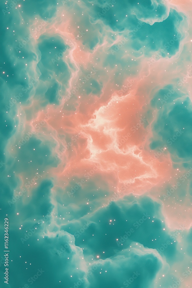 nebula-inspired design featuring vibrant turquoise and coral textures accented by shimmering stars and glowing halos nebula-inspired design featuring vibrant turquoise and coral textures accented by shimmering stars and glowing halos