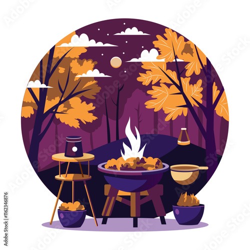 A flat illustration of outdoor grilled food 