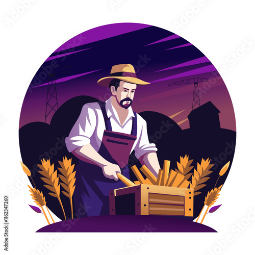 A flat illustration of a harvester