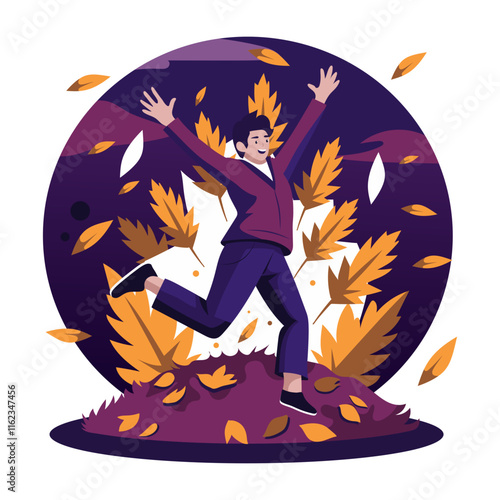 A flt illustration of man enjoy in happy fall season