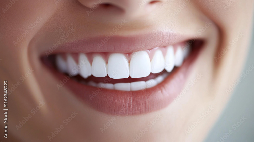 Bright smile of young woman showcasing perfect white teeth in close-up Bright smile of young woman showcasing perfect white teeth in close-up