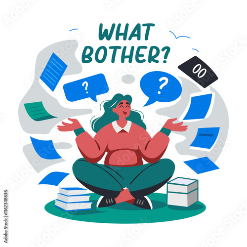 A flat illustration of character having office workload 