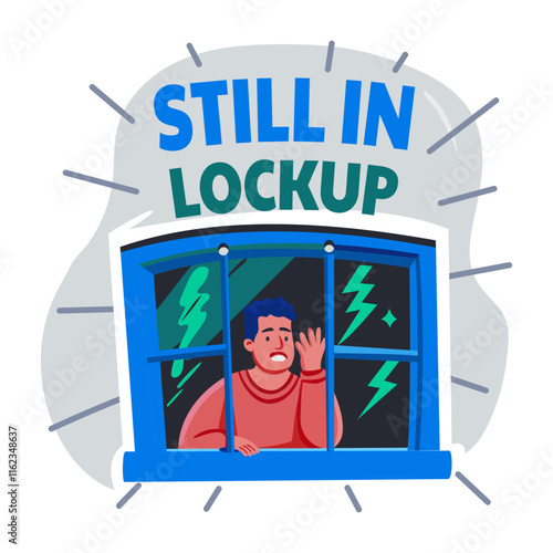 A flat illustration of a character in lockup