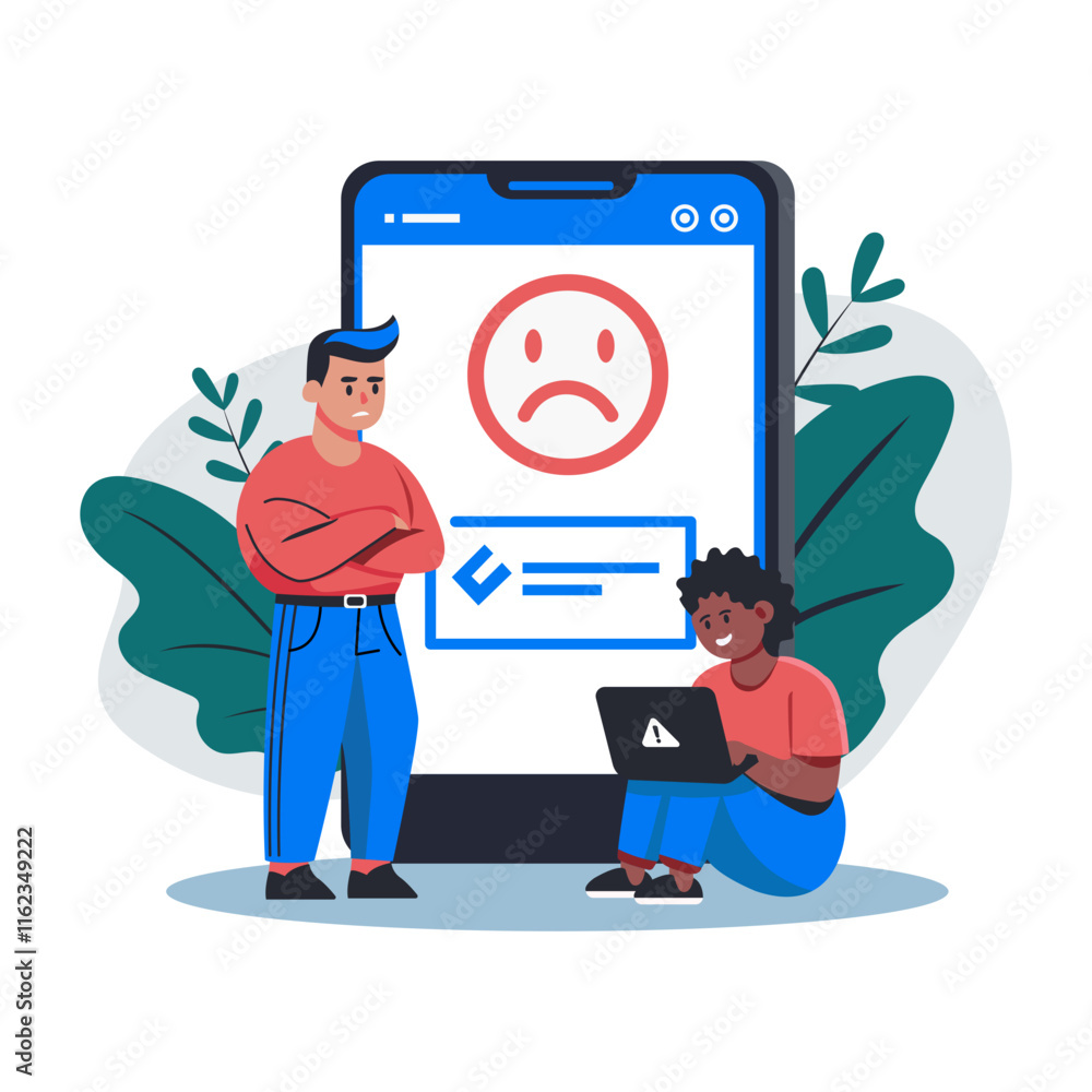 A flat illustration of character angry at network issue A flat illustration of character angry at network issue