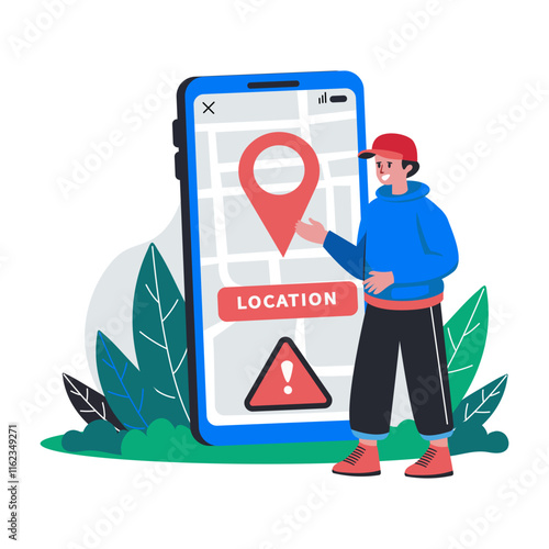 A flat illustration of character having location error problem  