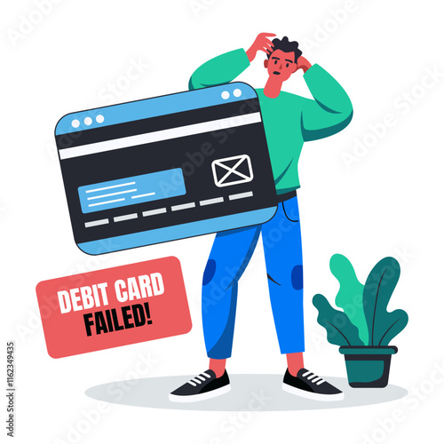 A flat illustration of character having card error 