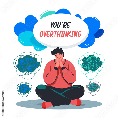 Overthinking character illustration in flat style 
