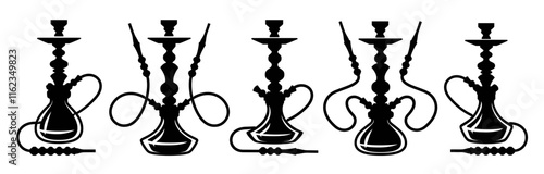 Hookah set of symbols. Smoking tobacco icons. Shisha silhouette vector illustration
