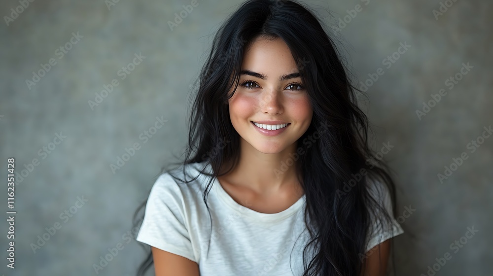 Portrait of a smiling young woman with long dark hair. Portrait of a smiling young woman with long dark hair.