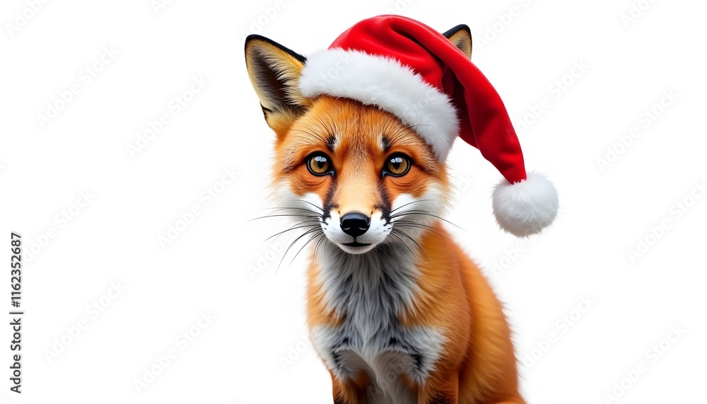 Obraz premium Christmas Fox in Santa Hat: Festive Holiday Wildlife Portrait
