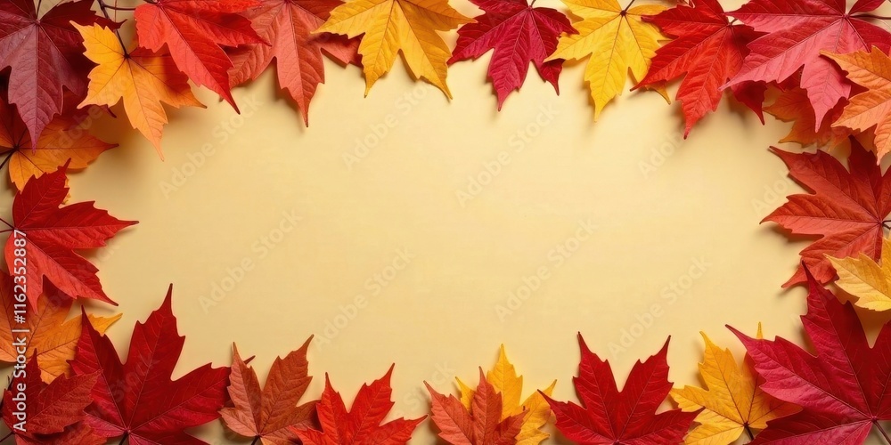 Autumnal Foliage Frame Vibrant Red and Golden Leaves Encircling a Pale Yellow Background, Perfect for Seasonal Designs and Fall-Themed Projects Autumnal Foliage Frame Vibrant Red and Golden Leaves Encircling a Pale Yellow Background, Perfect for Seasonal Designs and Fall-Themed Projects