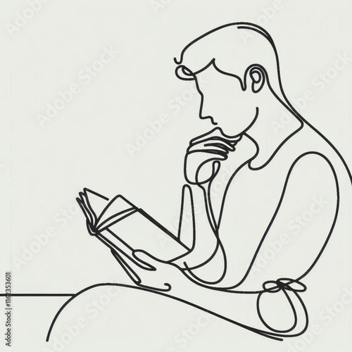 Man Reading Book Line Art Vector Illustration