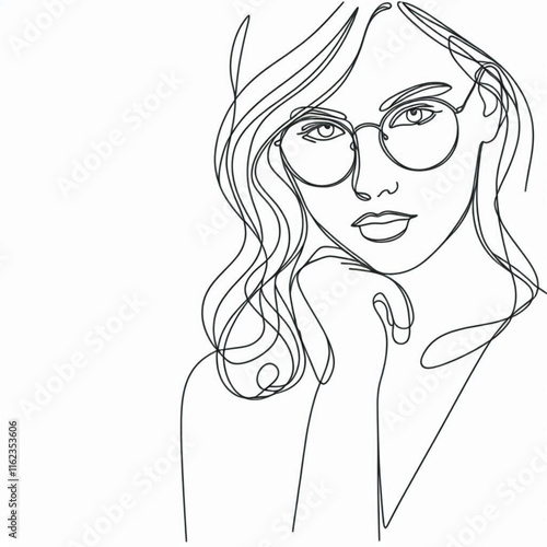 Woman in Glasses Line Art Vector Illustration