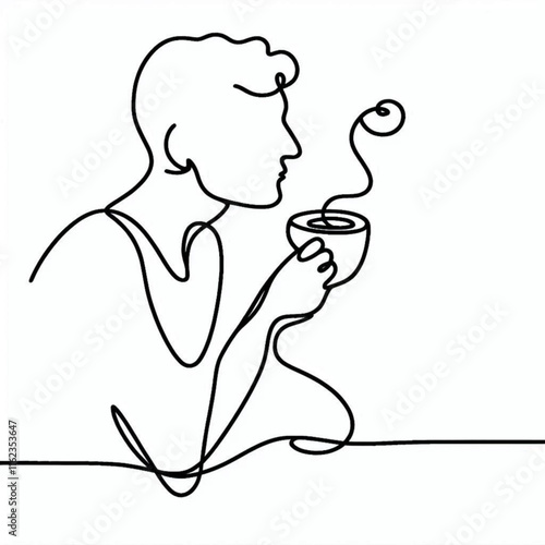 Man Drinking Coffee Minimalist Outline Vector