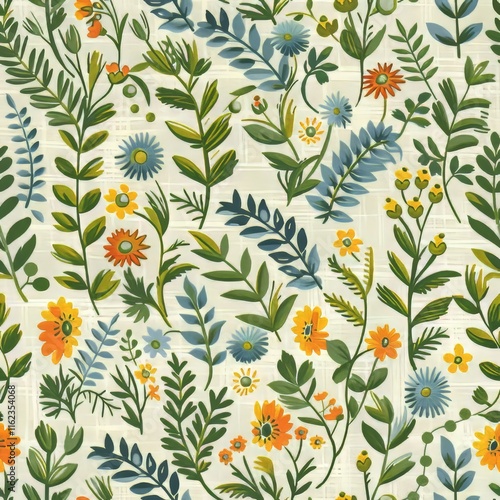 Elegant repeating botanical design featuring golden and green foliage for stylish d  cor