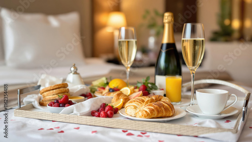 Breakfast in Bed with Champagne for a Luxurious and Romantic Morning Indulgence