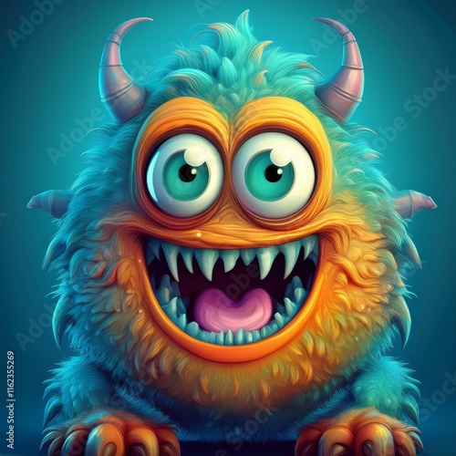 Cartoon Monster - Cartoon Monster With Big Eyes On a Blue Background.