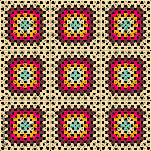 Pattern with crochet granny square wallpaper handmade decorative art design print