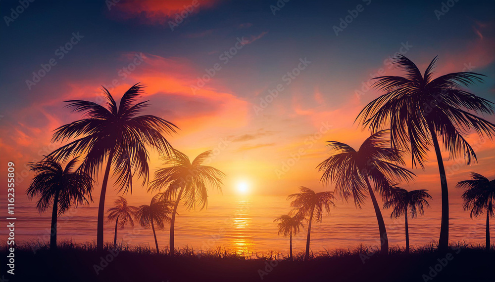 Free vector flat sunset background with palm trees Free vector flat sunset background with palm trees