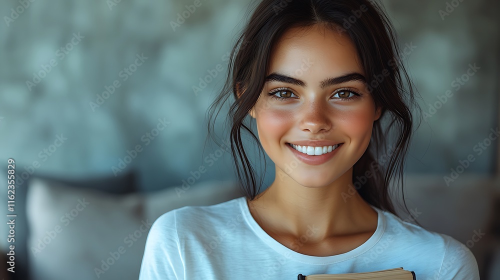 Smiling woman holding book. Smiling woman holding book.