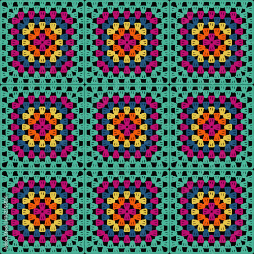Pattern with crochet granny square wallpaper handmade decorative art design print