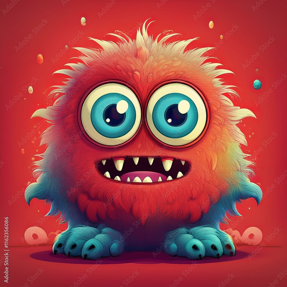 Cartoon Monster - Cartoon Monster With Big Eyes On a Red Background. Cartoon Monster - Cartoon Monster With Big Eyes On a Red Background.