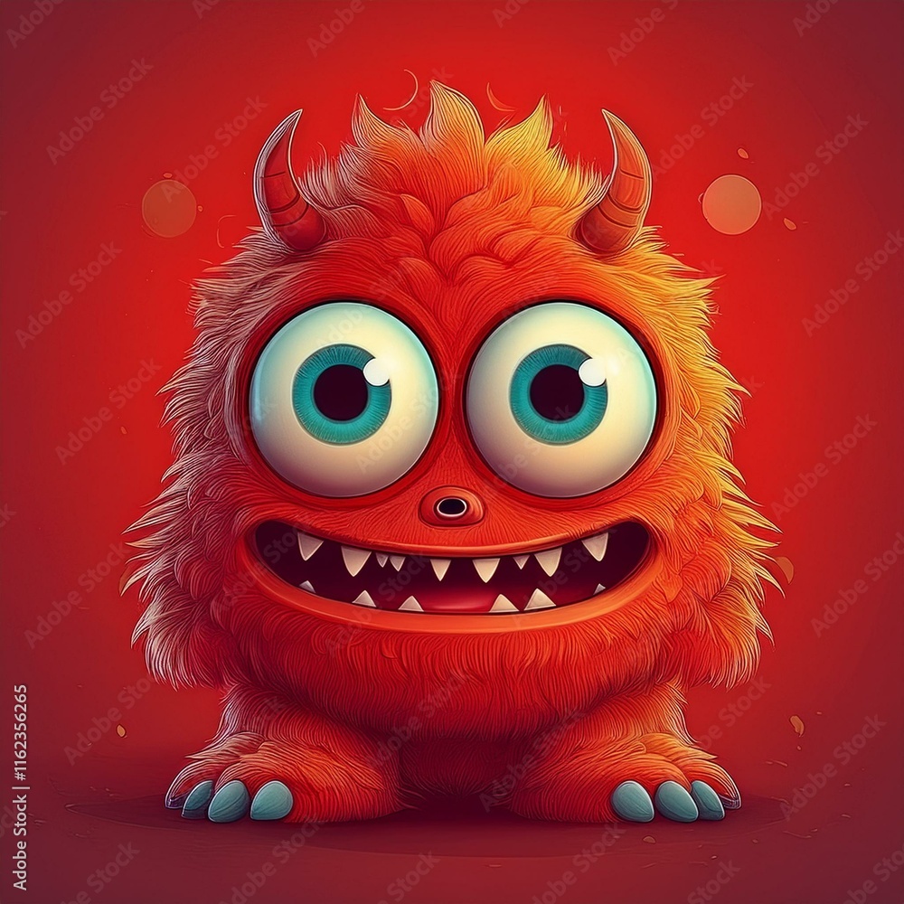 Cartoon Monster - Cartoon Monster With Big Eyes On a Red Background. Cartoon Monster - Cartoon Monster With Big Eyes On a Red Background.