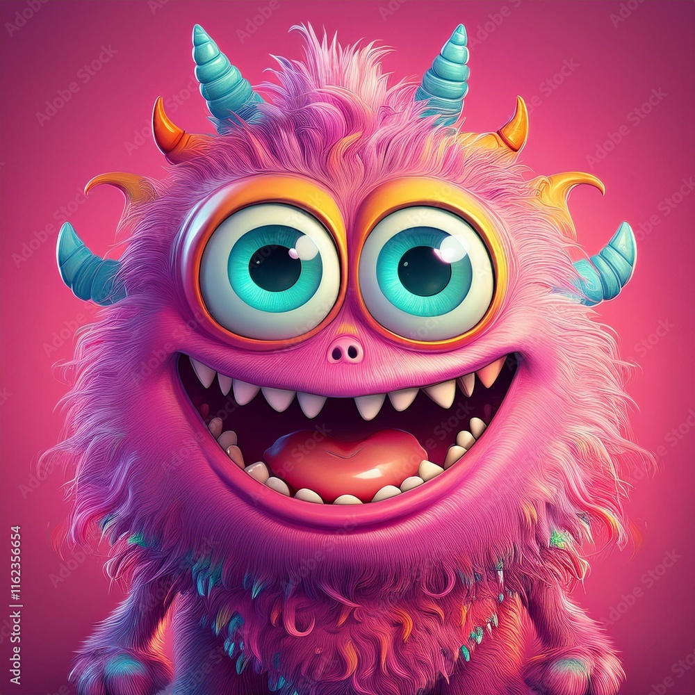 Cartoon Monster - Cartoon Monster With Big Eyes On a Red Background. Cartoon Monster - Cartoon Monster With Big Eyes On a Red Background.