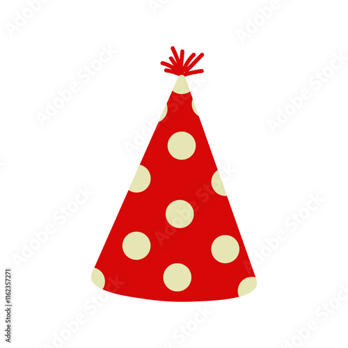 Red party hat with white polka dots suitable for festive celebrations and events