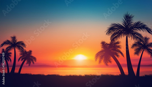 Free vector flat sunset background with palm trees