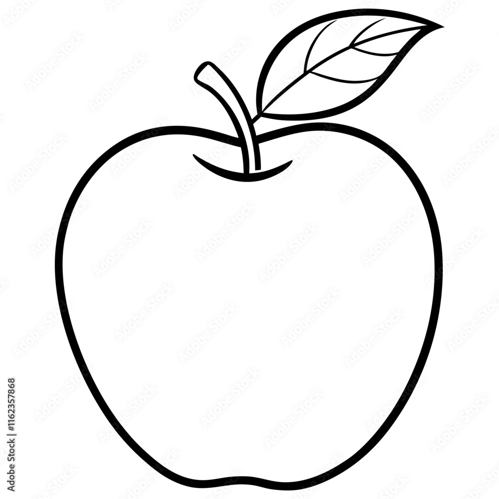 Apple Outline Illustration in Black and White Apple Outline Illustration in Black and White