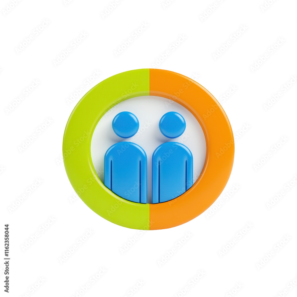 A circular icon featuring two stylized blue figures, divided by green and orange sections, symbolizing connection or partnership. A circular icon featuring two stylized blue figures, divided by green and orange sections, symbolizing connection or partnership.