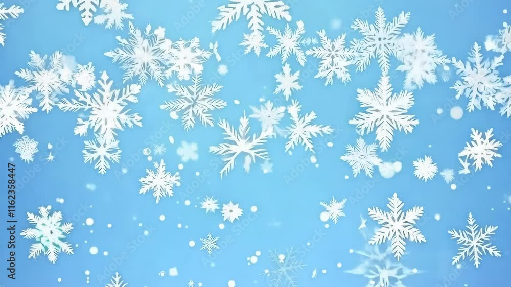 Realistic snowflakes falling on light blue background Realistic snowflakes falling on light blue background