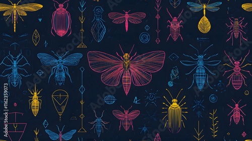 Geometric Insect Illustrations Colorful Pattern Design photo