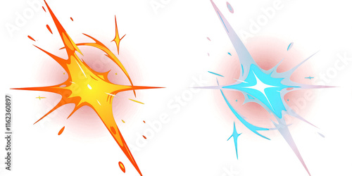 Dynamic Duo of Explosions Fiery Orange and Icy Blue Burst