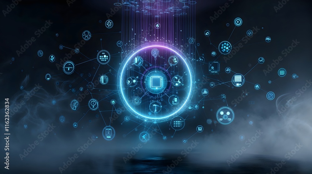 Obraz premium Digital Network, Global Connection, Futuristic Technology, AI Network, Data Flow, Network Visualization