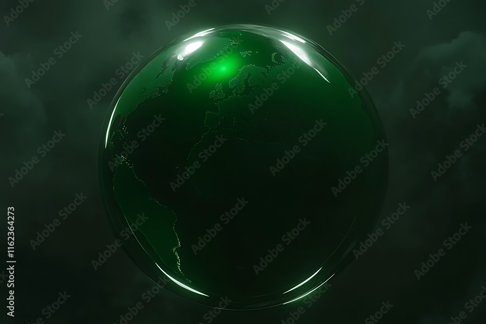 Glowing green Earth globe in dark space. Glowing green Earth globe in dark space.