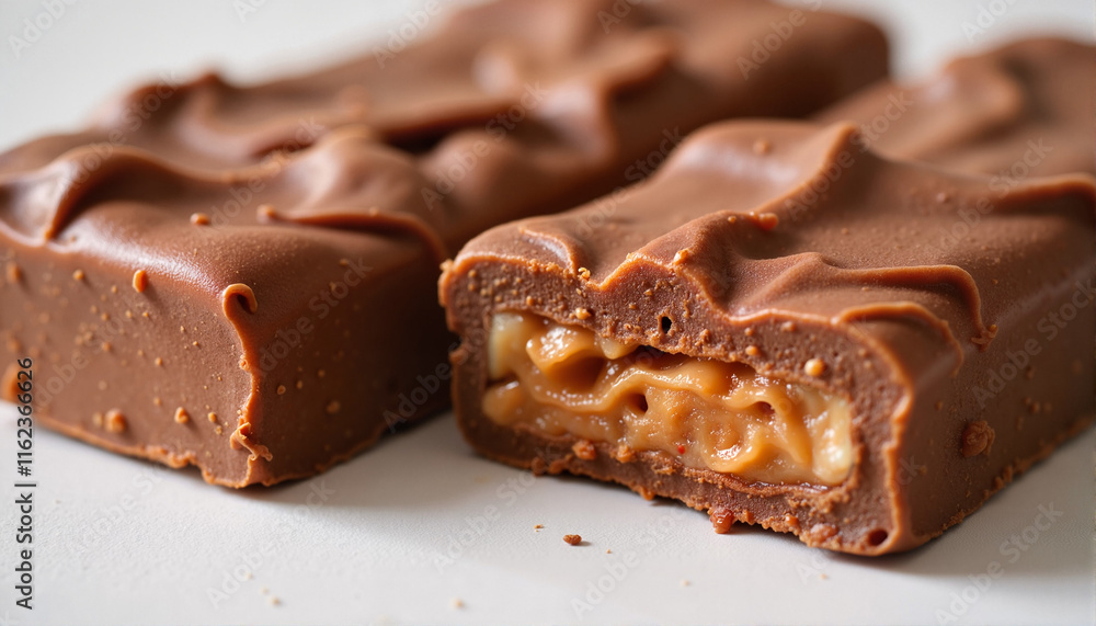 Chocolate caramel bar cut in half Chocolate caramel bar cut in half