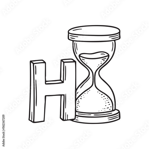 An illustration of letter H beside Hourglass photo