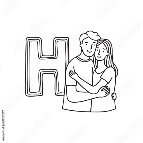 An illustration of letter H beside Hug