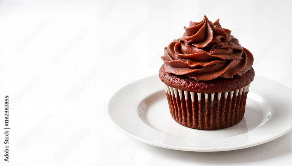Chocolate cupcake on a white plate Chocolate cupcake on a white plate